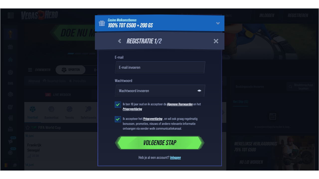 Vegashero Casino Registration